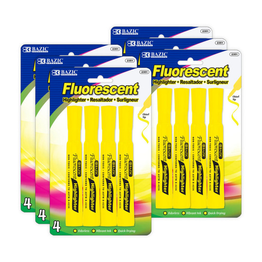 Yellow Desk-Style Fluorescent Highlighters, 24 Count