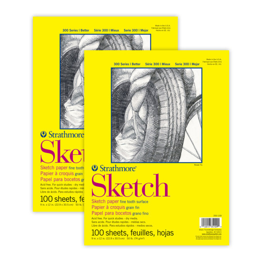 Acid-Free Fine-Tooth Sketch Pads, 9 x 12 in., 2-Pack