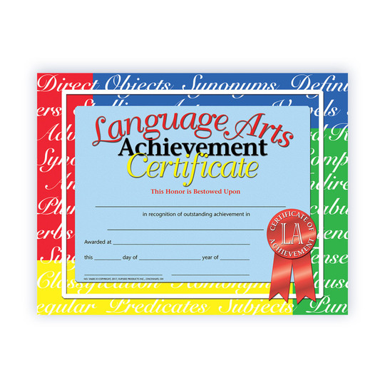 Language Arts Achievement Certificates, 8.5 x 11, 30-Pack