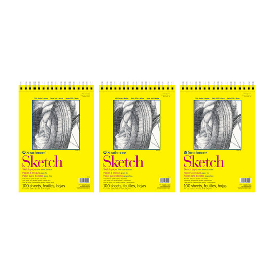 300 Series 9 x 12 Inch Side-Wire Sketch Pads, 100 Sheets, Pack of 3