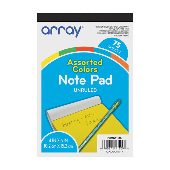 Assorted Unruled Note Pad, 4 x 6 Inches, 75 Sheets
