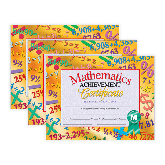 Math Achievement Certificates, 90 Certificates