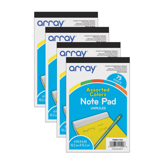 Assorted Unruled Note Pads, 4 x 6 in., 75 Sheets