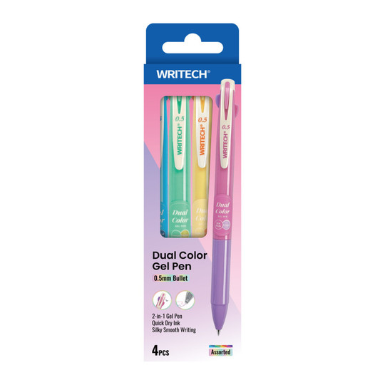 Dual-Color Retractable Gel Pens, Assorted Ink Pairings, 4-Pack