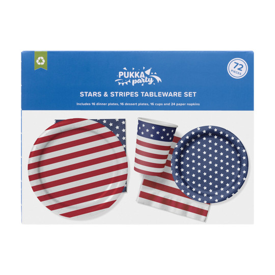 Stars and Stripes Tableware Set, 72 Pieces