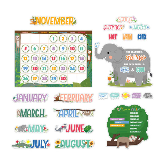Jungle Friends Classroom Calendar Bulletin Board Set, 67 Pieces