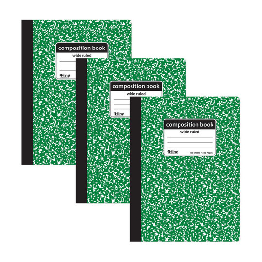 Green Wide-Ruled Marble Composition Books, 100 Sheets, 3-Pack