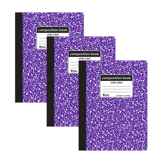 Purple Wide-Ruled Marble Composition Books, 100 Sheets, 3-Pack
