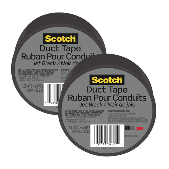 Jet Black Duct Tape, 1.88 in. x 20 yd., Pack of 2