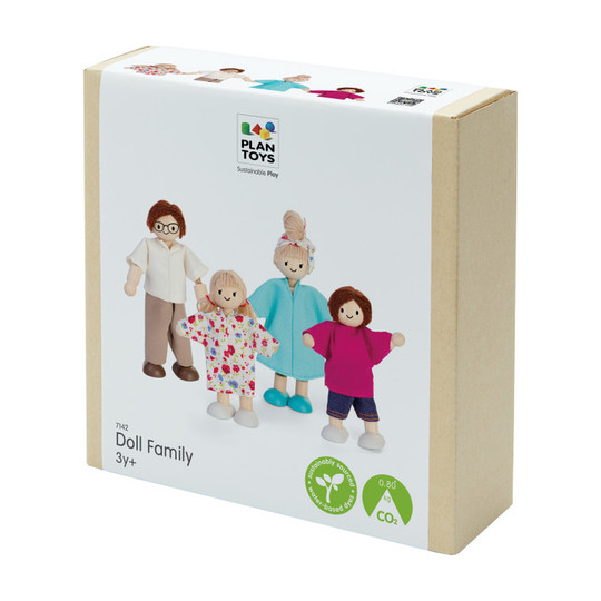 Four-Piece Wooden Doll Family with Light Skin Tones and Mixed Hair