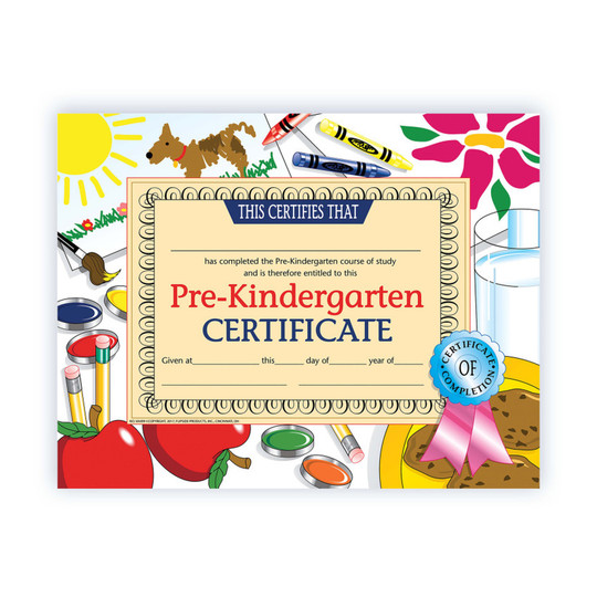 Pre-Kindergarten Completion Certificates, 8.5 x 11, Pack of 30