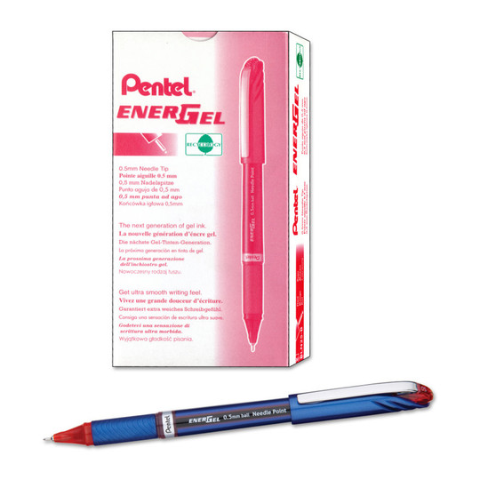 Fine Needle Tip Red Liquid Gel Pens, 0.5 mm, Dozen