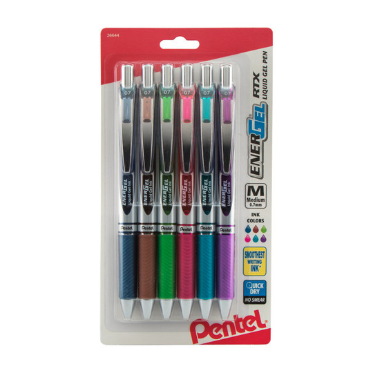 Retractable Liquid Gel Pens, 0.7 mm Medium Point, Assorted Ink Colors, 6-Pack
