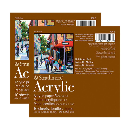 Acrylic Paper Pad Set, 6 x 6 in, 10 Sheets, Pack of 2