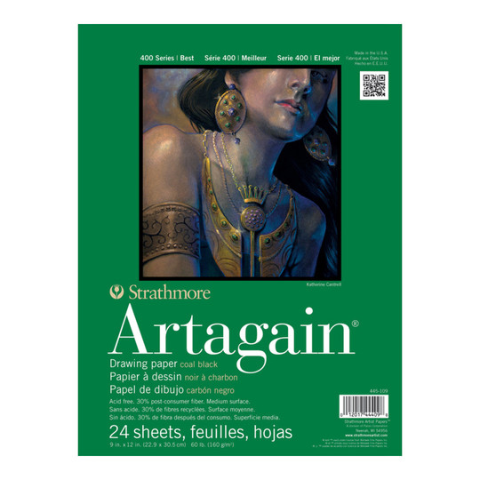 400 Series Artagain Coal Black Pastel & Drawing Paper Pad, 9 x 12 in., 24 Sheets