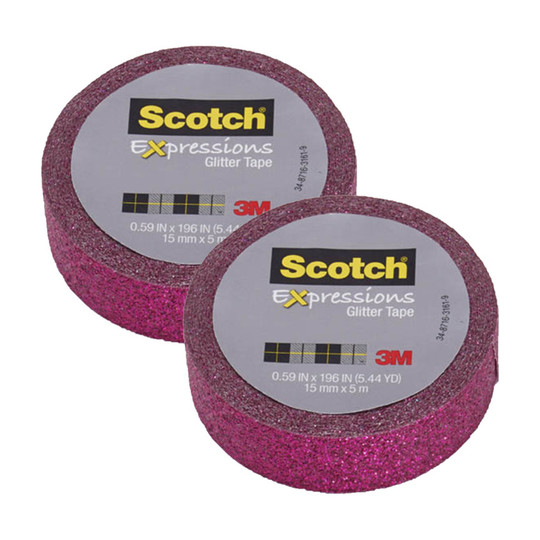 Hot Pink Glitter Tape, 0.59 in. x 196 in., Pack of 2