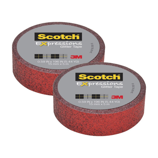 Red Glitter Decorative Tape, 0.59 in. x 196 in., Pack of 2