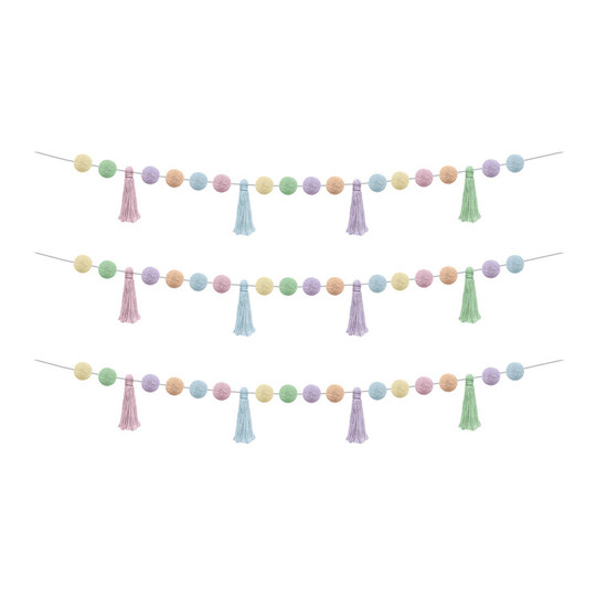 Pastel Pom-Pom and Tassel Garland, 3-Pack