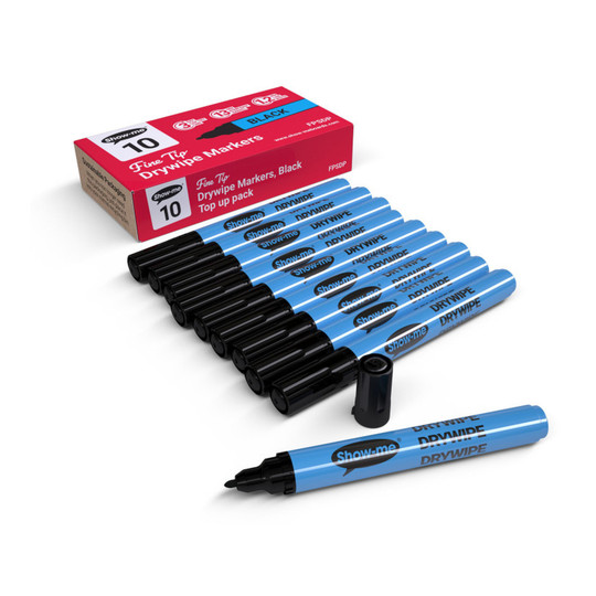 Fine Tip Slim Barrel Black Dry Erase Markers, Pack of 10