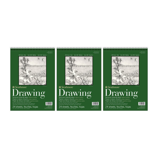 Recycled Top-Wire Drawing Pad, 9 x 12 Inches, 24 Sheets, Pack of 3
