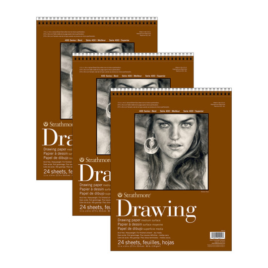 Smooth Wire-Bound Drawing Pads, 11 x 14 in., 24 Sheets, 3-Pack