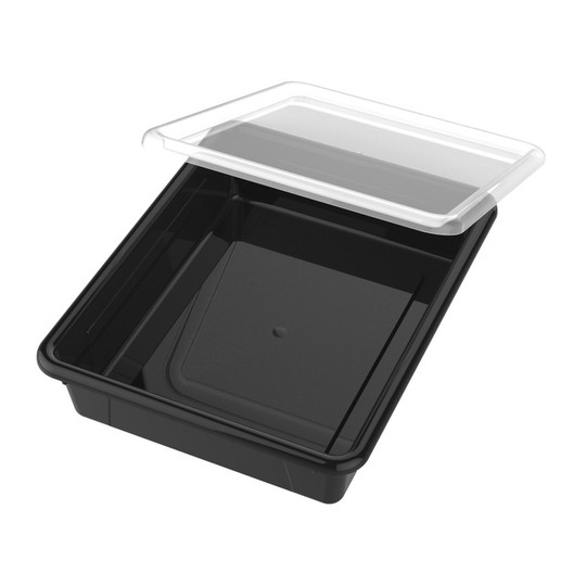 Black Flat Storage Tray with Lid