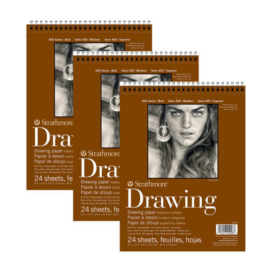 Smooth Wirebound Drawing Pads, 8 x 10 in., 24 Sheets, Pack of 3