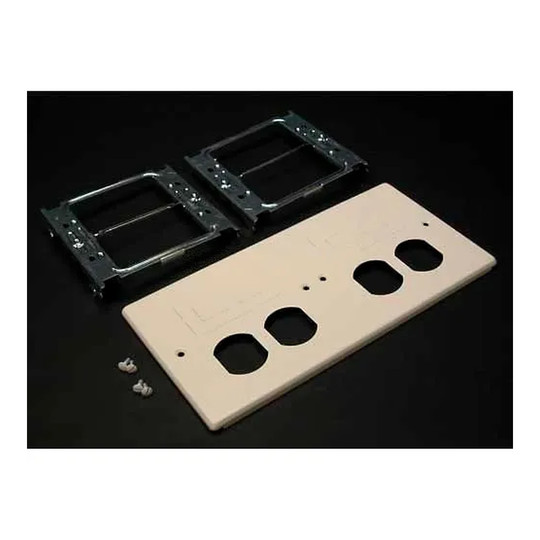 White four-gang overlapping raceway cover with two duplex openings