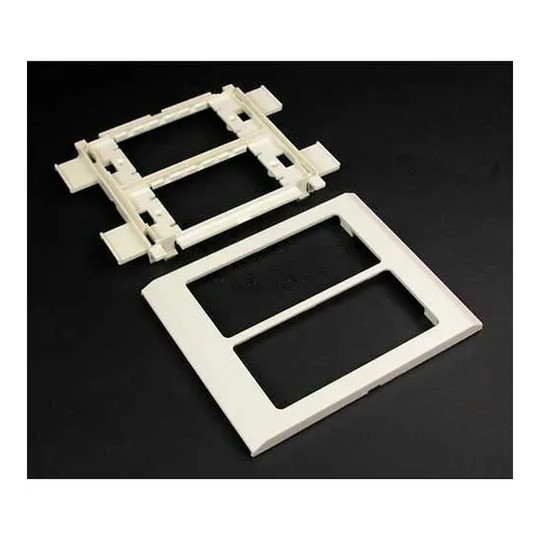 Gray device mounting bracket and trim ring for raceway systems