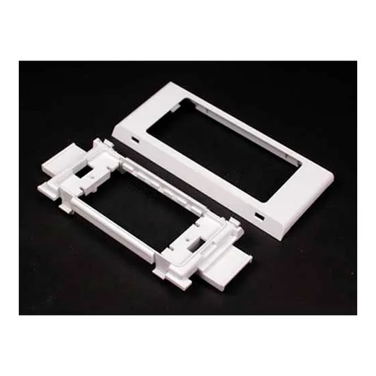White twin snap cover device bracket and trim ring for raceway installation
