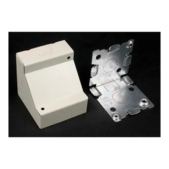 White low-profile corner box for raceway wiring