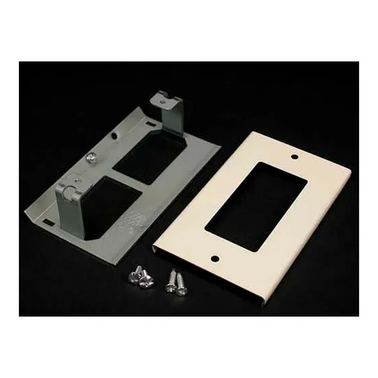 Gray rectangular receptacle cover for raceway wiring access