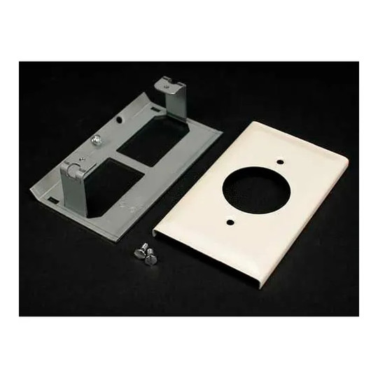Ivory single receptacle cover for raceway wiring access