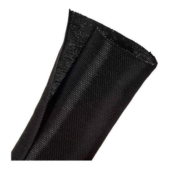 Black woven split wrappable cable sleeve, 2 inch diameter, 40 foot length