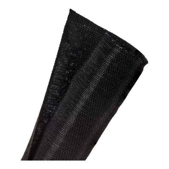 Black woven split-wrap cable sleeve for wire harness coverage