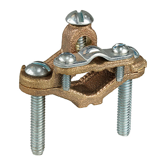 Armored ground clamp for 1-1/4 inch to 2 inch steel water pipe