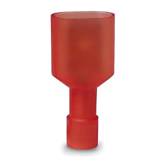 Red fully insulated male disconnect wire connector with 0.250 inch tab