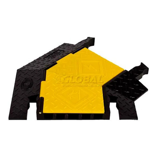 Yellow and black five-channel right-turn cable protector with hinged lid