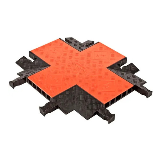 Orange and black five-channel four-way cable protector cross
