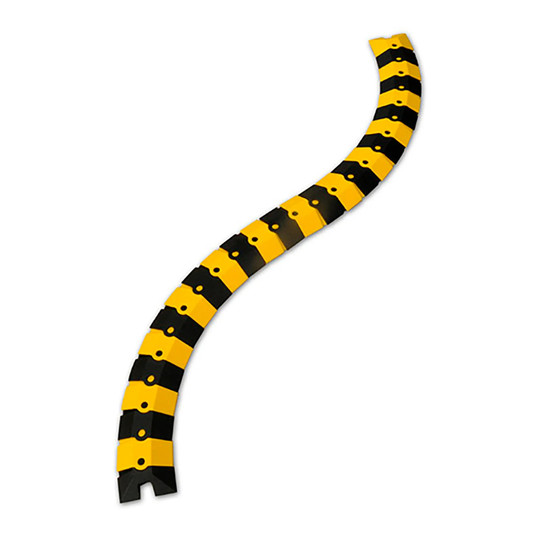 Large black and yellow articulating cable protector for floor cables
