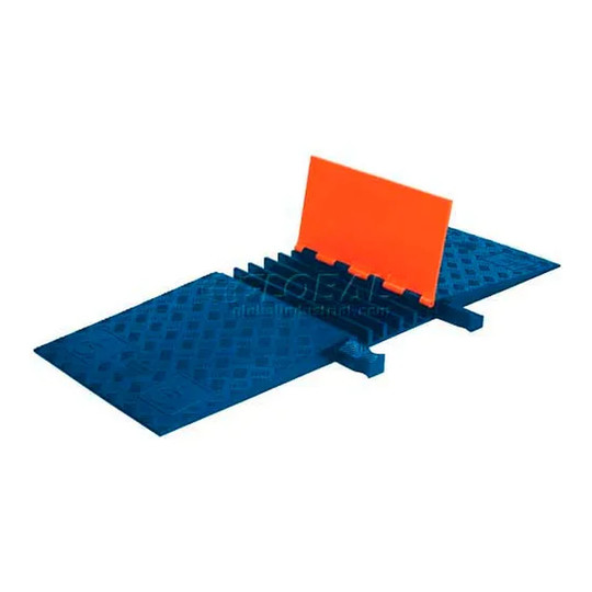 Five-channel ADA cable protector with orange hinged lid and black base