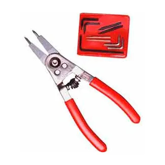 Convertible retaining ring pliers with replaceable tips and storage pouch
