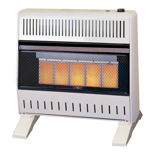 White natural gas ventless infrared plaque heater with base feet