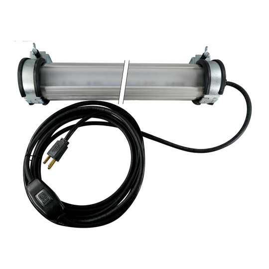 White LED linear tube machine light with inline switch and cord