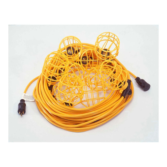 Yellow 100 ft. 12/3 STW string light with plastic socket guards
