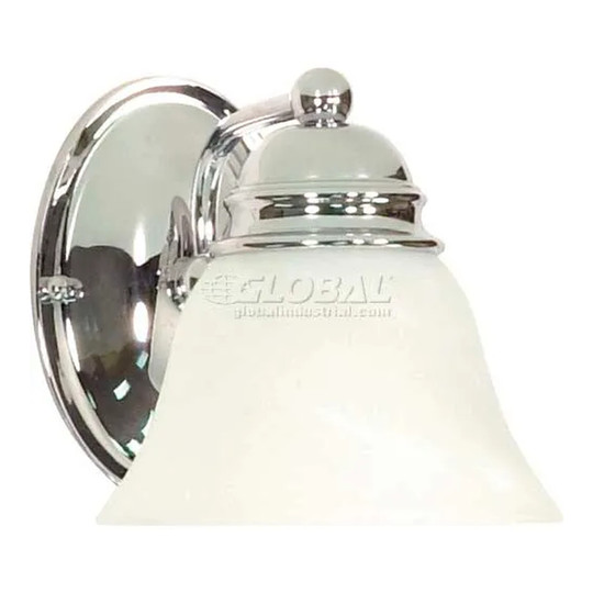 One-light polished chrome vanity fixture with alabaster glass bell shade
