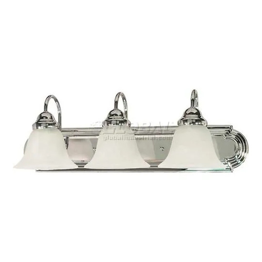 Three-light alabaster and polished chrome vanity wall light