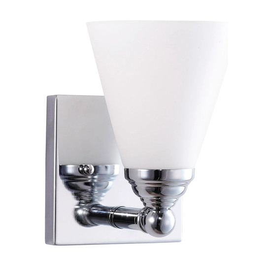 Brushed nickel cone shade vanity light fixture with frosted glass shade