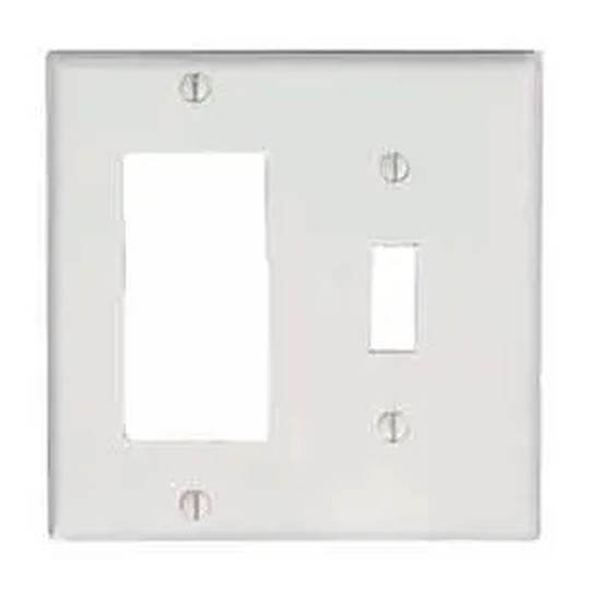 Almond plastic 2-gang wall plate with toggle and Decora/GFCI openings