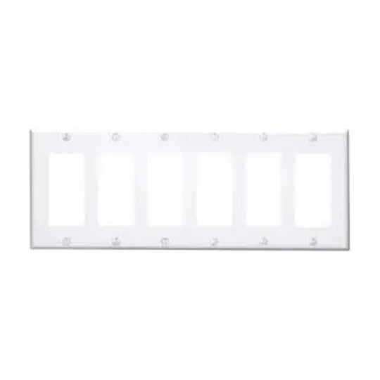 White 6-gang Decora/GFCI device wallplate
